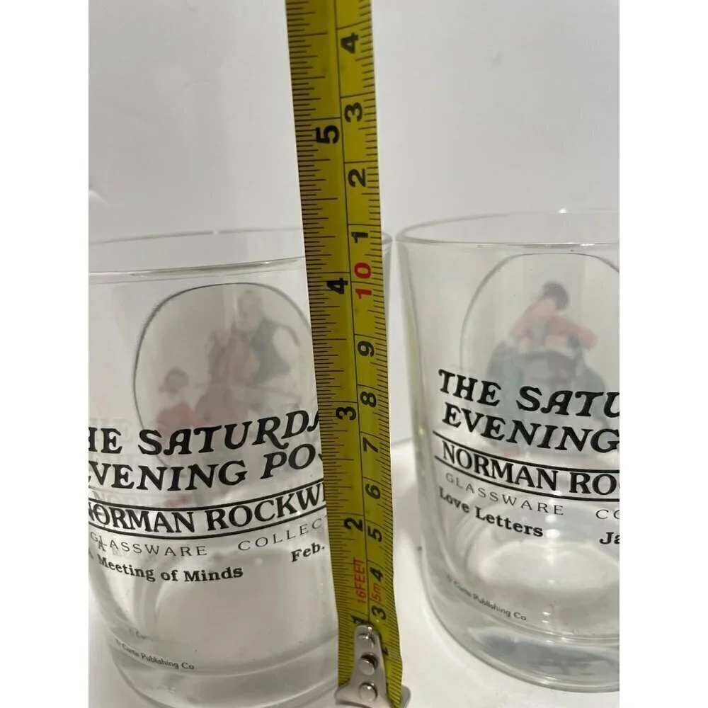 Vintage THE SATURDAY EVENING POST NORMAL ROCKWELL  4 GLASS SET COLLECTION